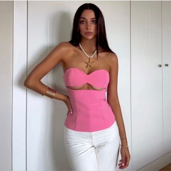 ZARA WOMAN SS23 PINK STRAPLESS CUT OUT TOP, SIZE LARGE, NEVER‎ WORN, NO TAG - Picture 1 of 8